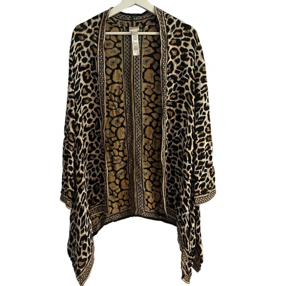 Chico's Women's Black/Gold Leopard Print Open Front  Cardigan Size 4-6 - Picture 1 of 8